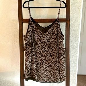 Double layer leopard print swing cami with adjustable straps